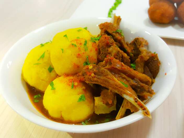 onunu with fish stew onunu with fish stew