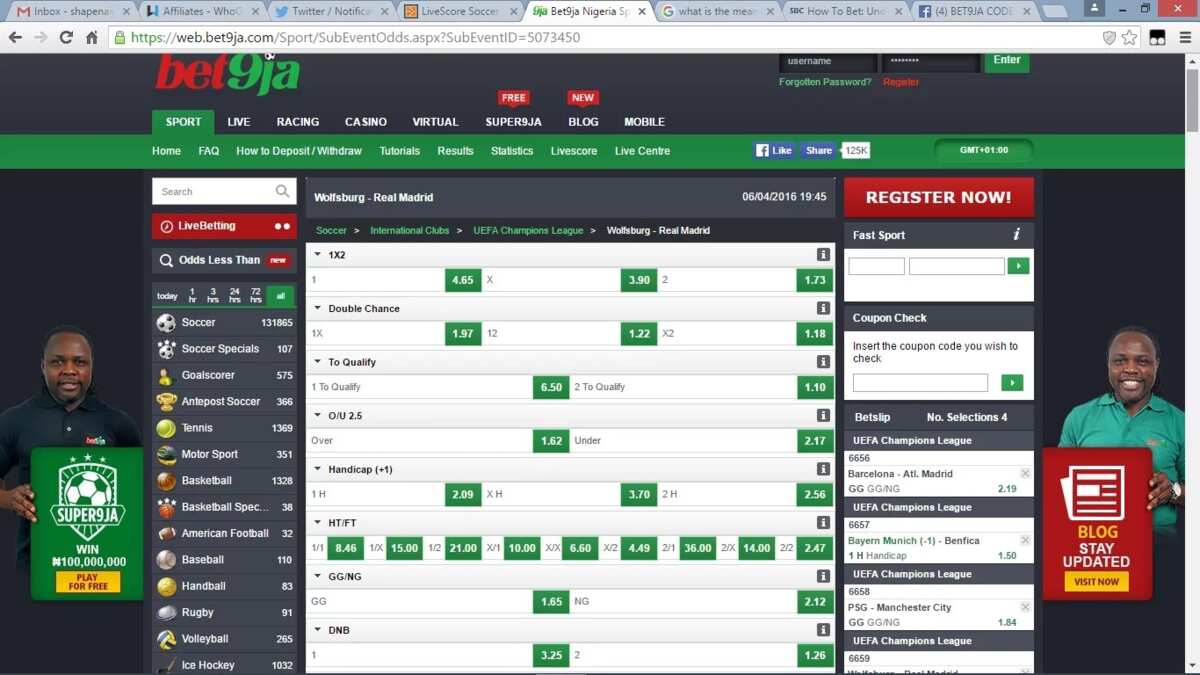 Screenshot of Bet9ja website Screenshot of Bet9ja website