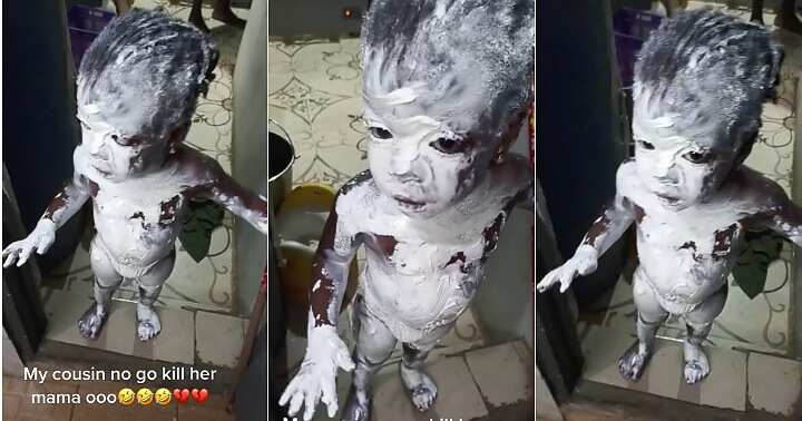 Little girl designs her body with lotion, funny video