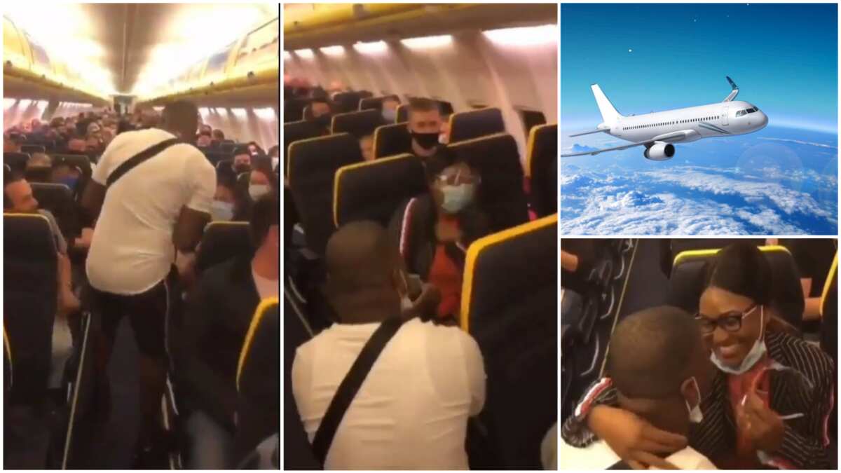 Sweet moment Nigerian man proposes to beautiful lady on aeroplane goes ...