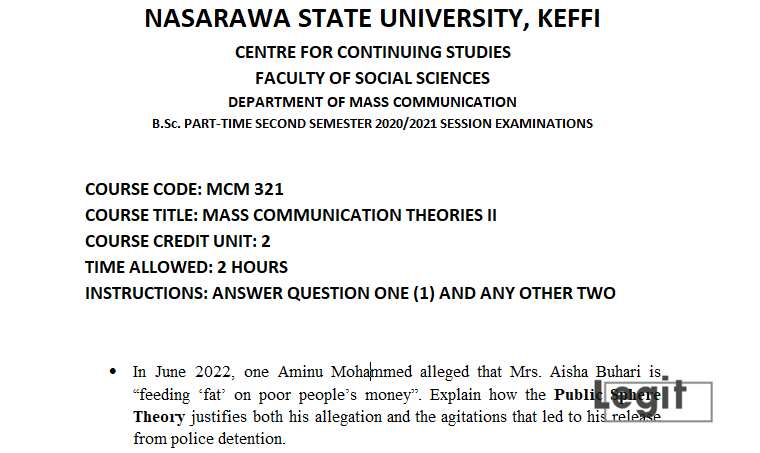 Nasarawa university exam question/Lecturer Frederick Oxford