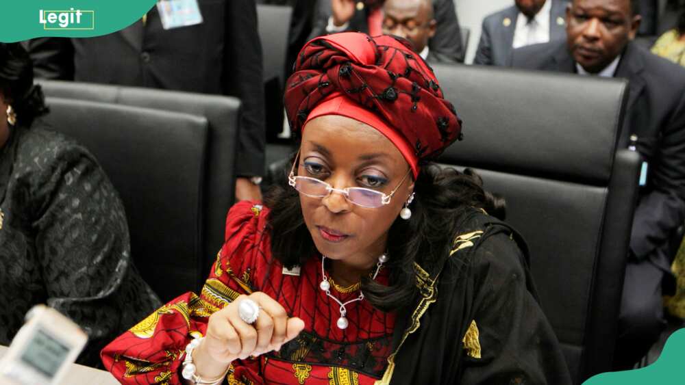 Diezani Alison-Madueke in a red and yellow outfit