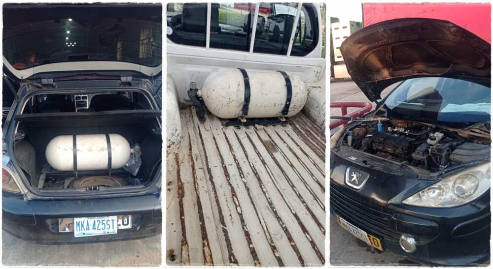 Photos of a car converted to use CNG instead of PMS.