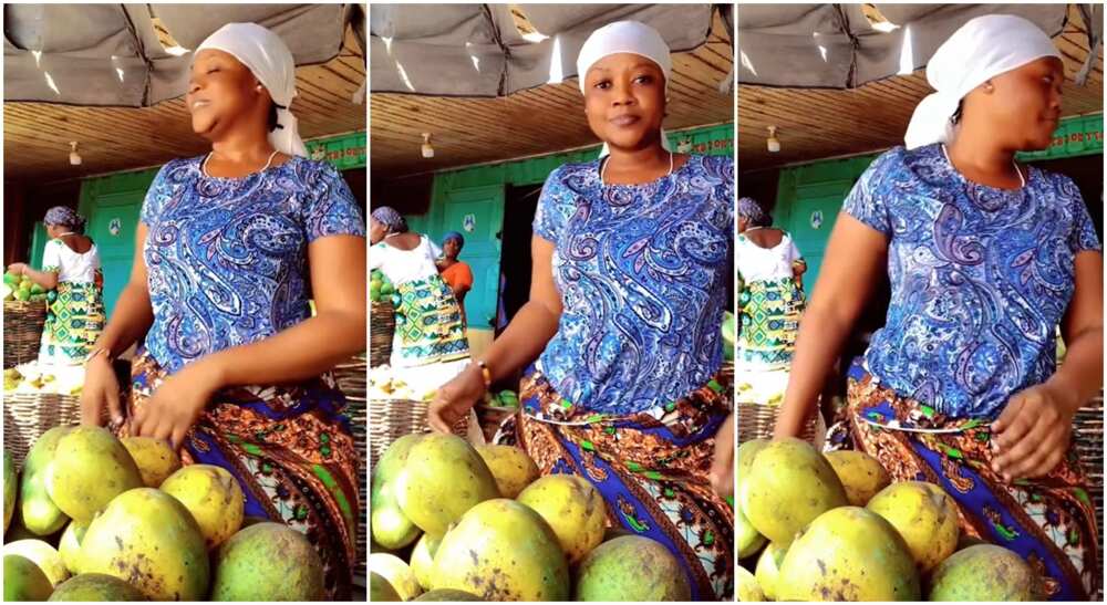 Photos of a mango seller posing for a dance.