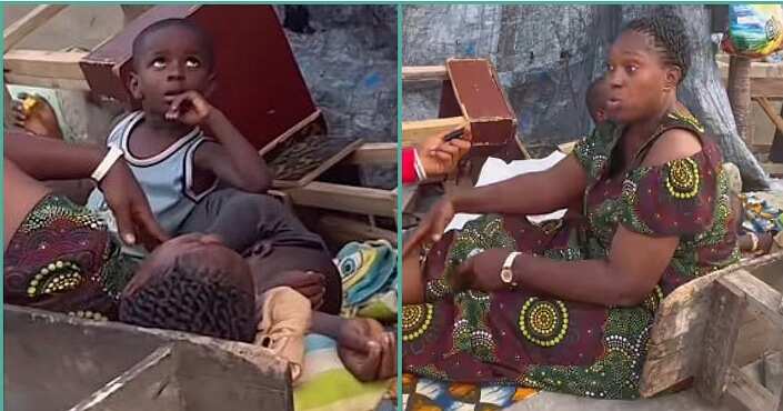 Watch sad video as Nigerian woman and her kids sleep by roadside after husband threw them out