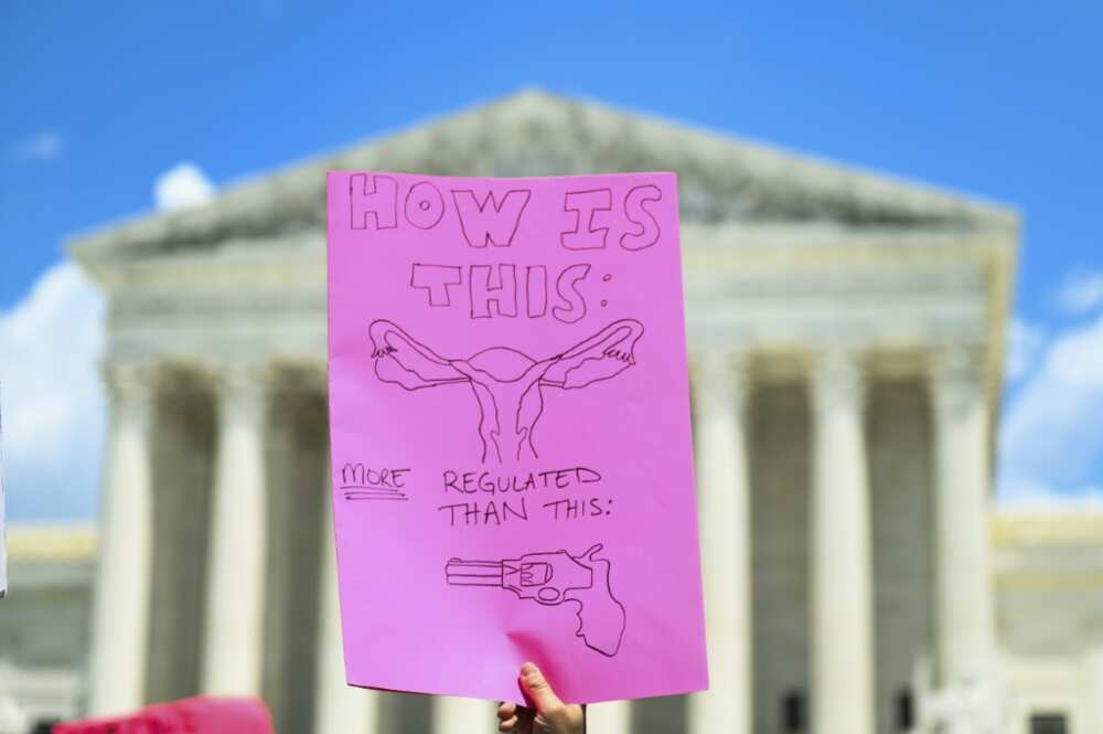 An abortion rights demonstrator holds a sign during a rally in front of the US Supreme Court in Washington, DC, on June 25, 2022