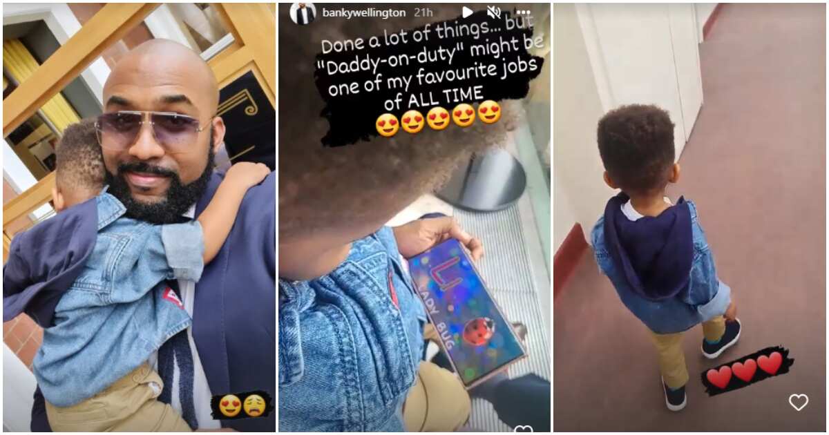 Banky W gushes as he shares adorable photo, videos of son, says daddy duty is his favourite job