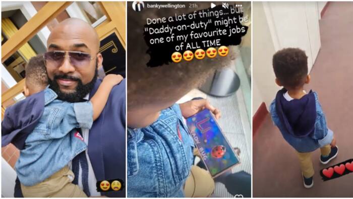 “Daddy on duty is my favourite job of all time”: Banky W gushes as he shares adorable photo, videos of son