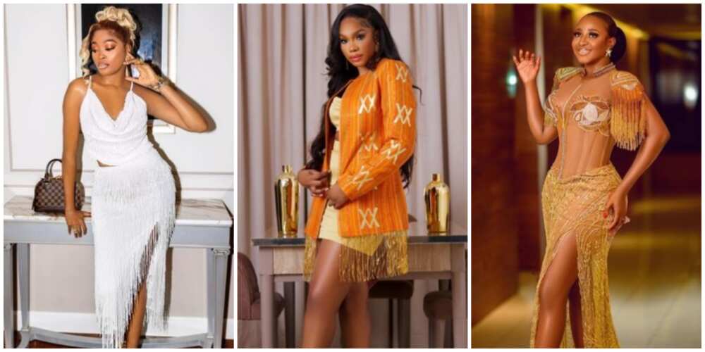 Photos of female Nigerian celebrities in fringe looks.