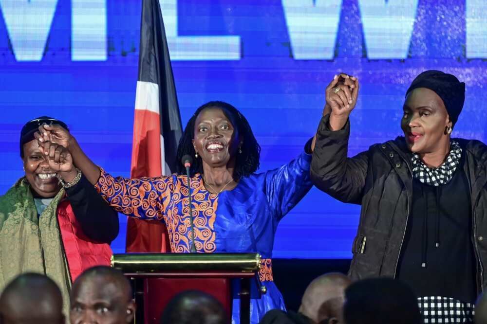 With the exception of Ruto, all the presidential candidates had female running mates, including his main rival Raila Odinga, who picked former justice minister Martha Karua (C) to join his ticket
