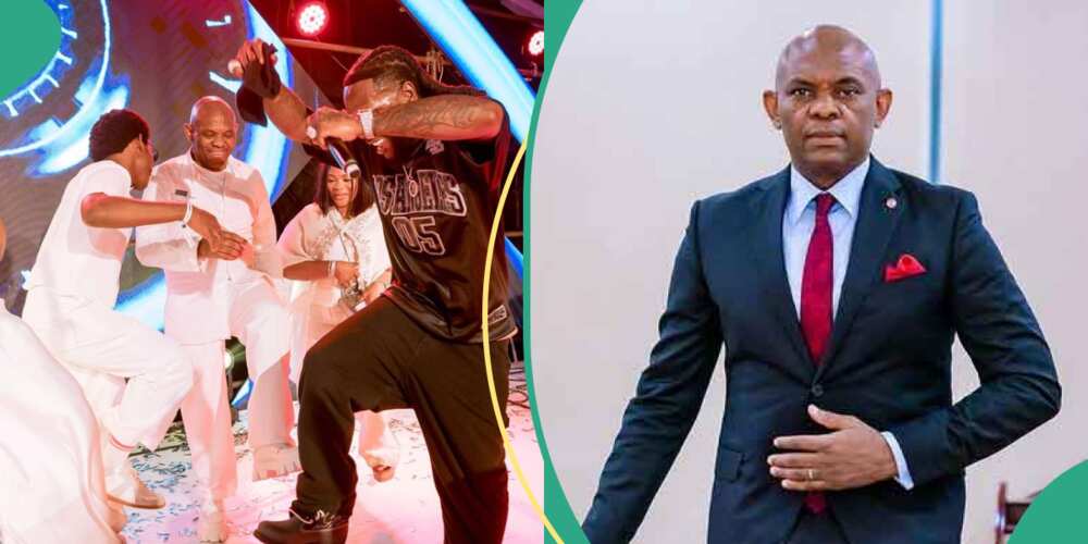 Burna Boy, Tony Elumelu, and Pocolee dance together