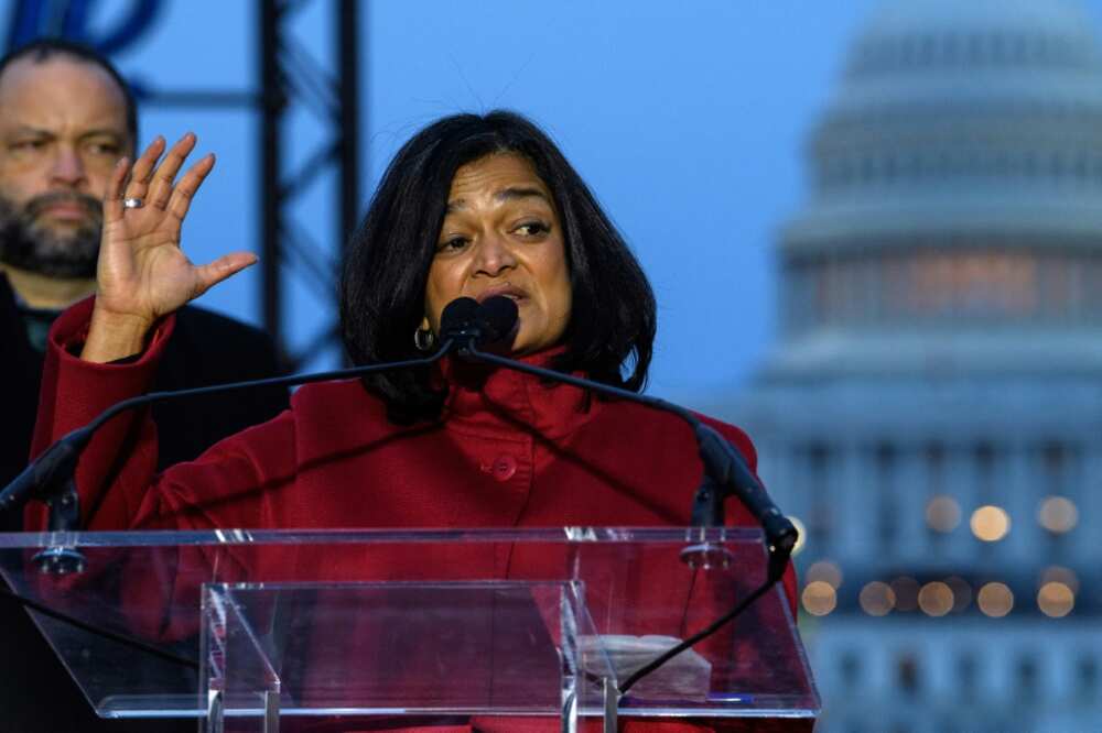 Representative Pramila Jayapal, seen in January 2022, has led an appeal by progressive Democrats for a negotiated end to the Ukraine war
