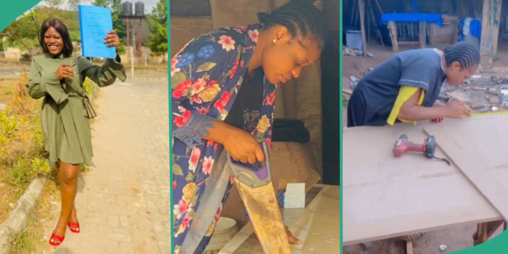 Lady who graduated from university becomes a carpenter.