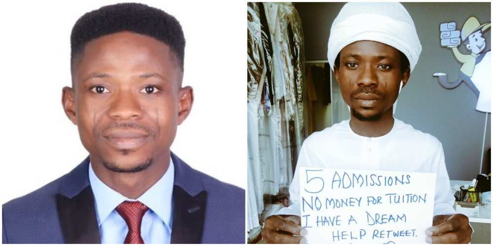Nigerian man with masters and PhD admissions cries for help to further his education, carries placard
