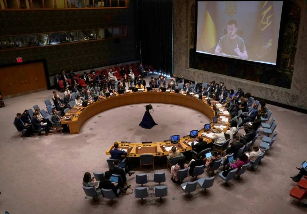 Ukrainian President Volodymyr Zelensky virtually addresses the UN Security Council on August 24, 2022
