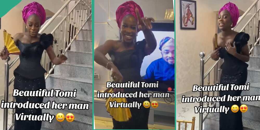 Lady introduces her man virtually.