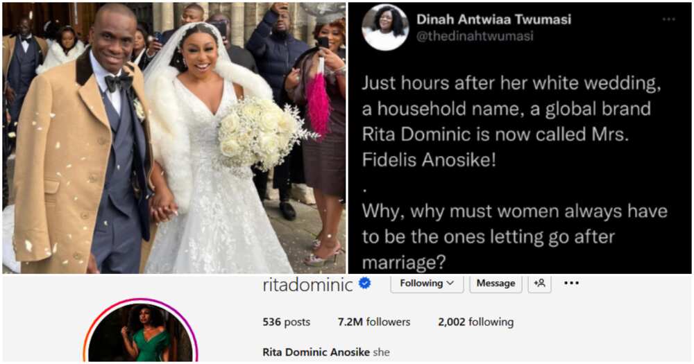 Feminist complains about Rita Dominic changing last name.