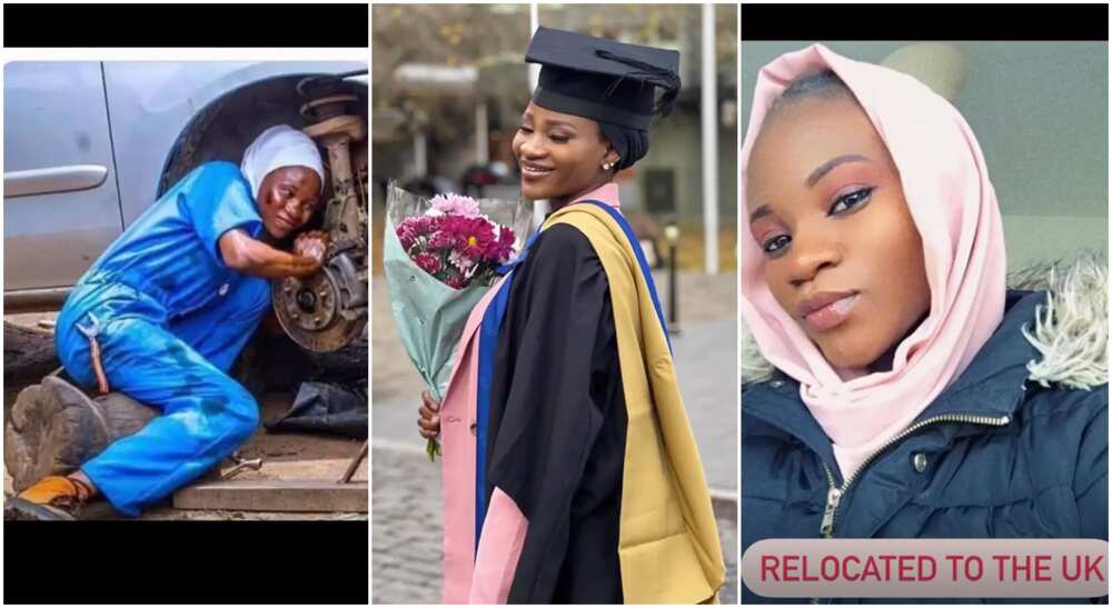 Photos of a lady who worked as a mechanic.