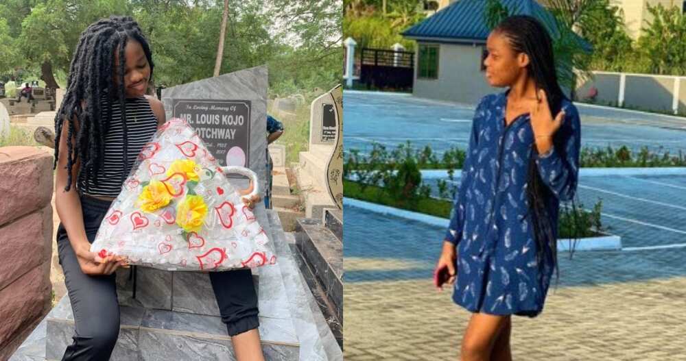 Lady spends Fathers' Day with her late dad & presents him gift at the cemetery