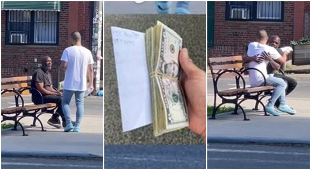 Homeless man gets help from stranger.
