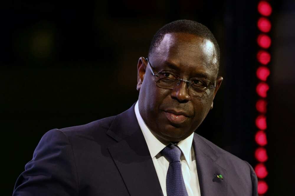 Senegal's President Macky Sall pictured at a conference in Paris on February 16, 2022