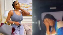 Actress Chika Ike shyly covers face as friend hails her for buying brand new car in trending video, fans react