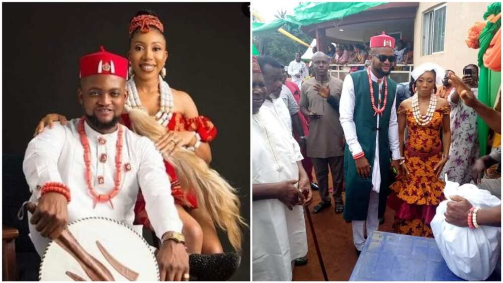 A collage showing the man and his bride at their traditional ceremony. Photo source: Facebook/Ikediobi Frank