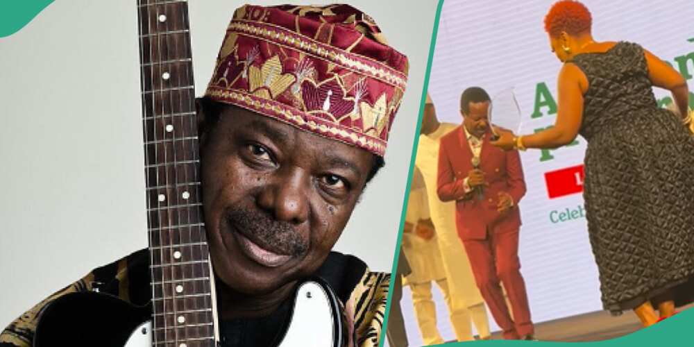 King Sunny Ade dances as he bags award at pre-Grammy party.
