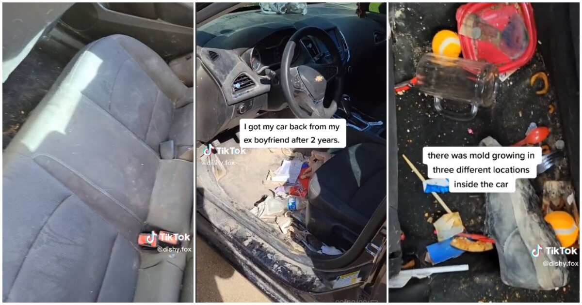Lady collects back car she gave her ex after breakup, stuns people with the trash she found in it