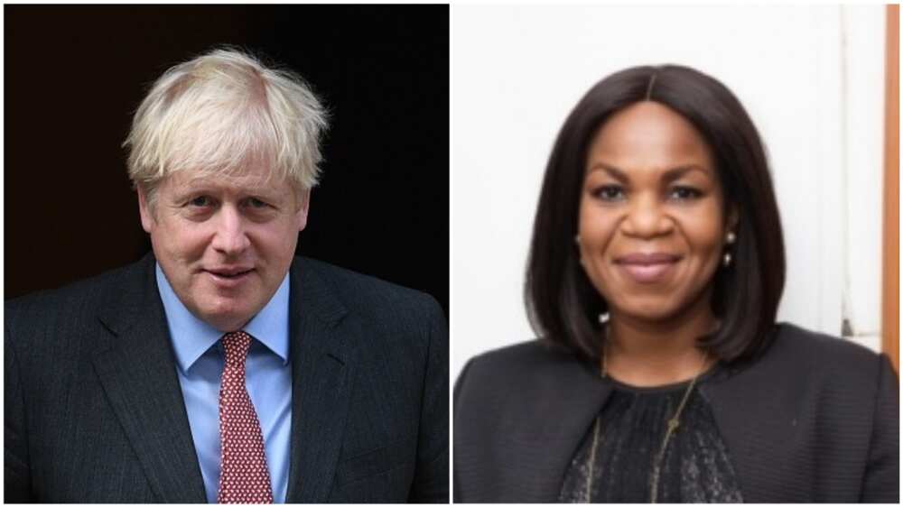 A collage showing Boris Johnson and Damilola Ogunbiyi. Photos sources: Getty Images/Premium Times