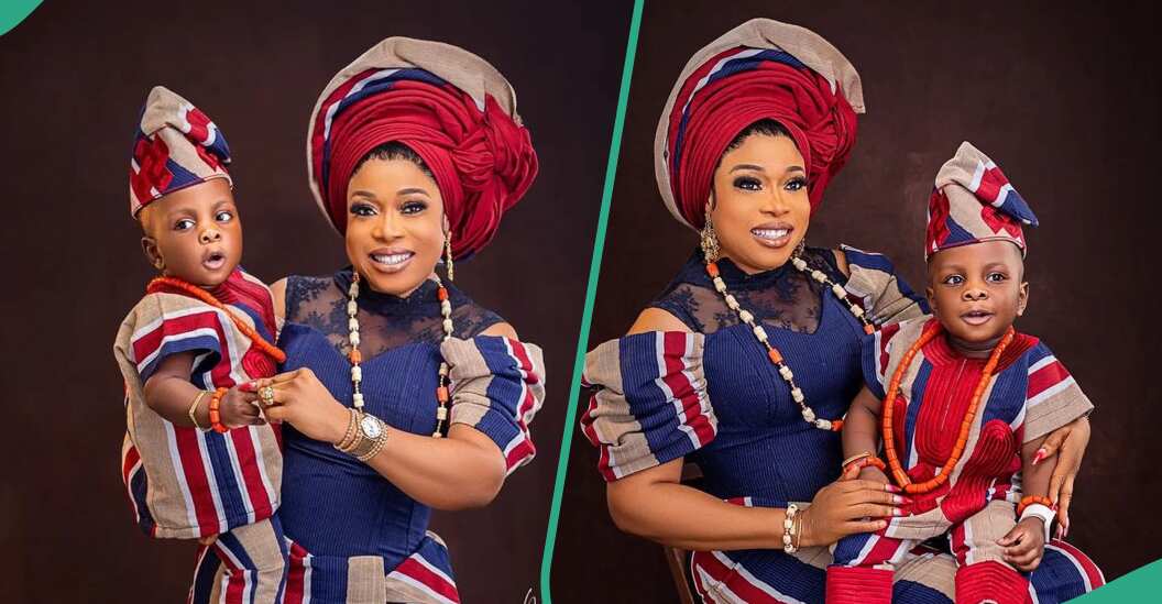 See the beautiful aso-oke outfits a mother and son wore that turned heads