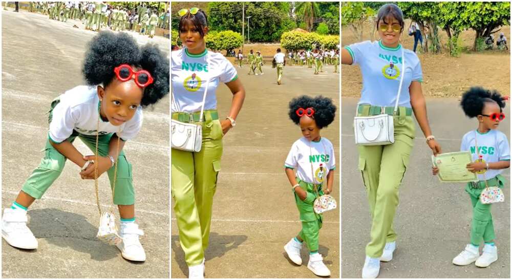 Photos of a lady and her daughter during NYSC passing out parrade.