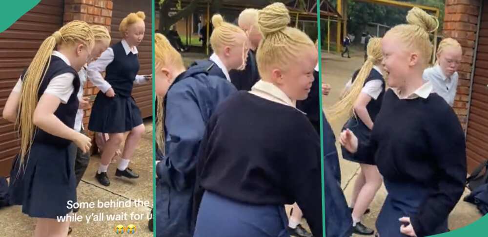 Albino students dance in a sweet way.
