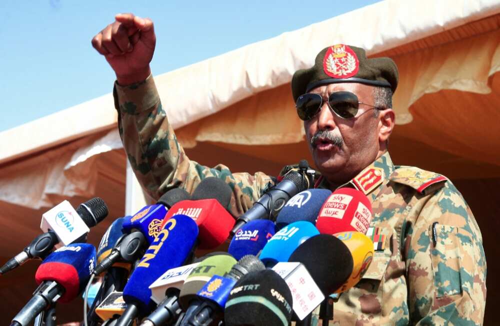 Sudan's top general Abdel Fattah al-Burhan speaks at a military exercise in Nile River State, on December 8, 2021
