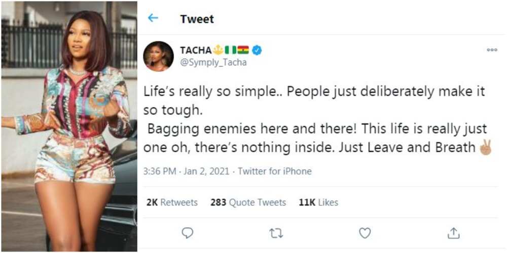 BBNaija’s Tacha shades people with enemies, says life doesn’t have to be tough