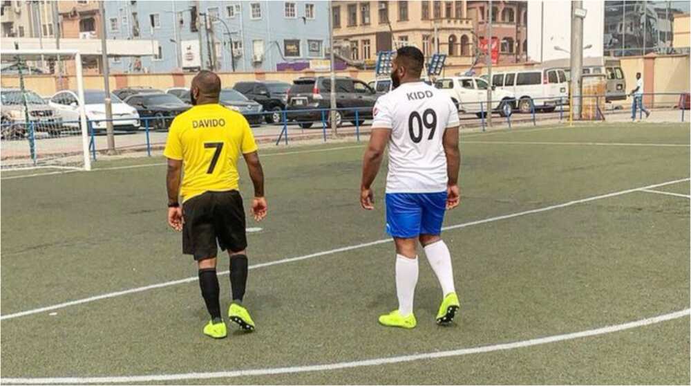 Davido tackles Laycon and Zlatan as Mayorkun, May D, other music stars storm Lagosfor epic football match