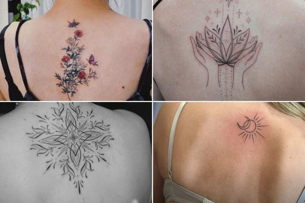 Back Tattoos  Back tattoo women upper, Back tattoo women, Black