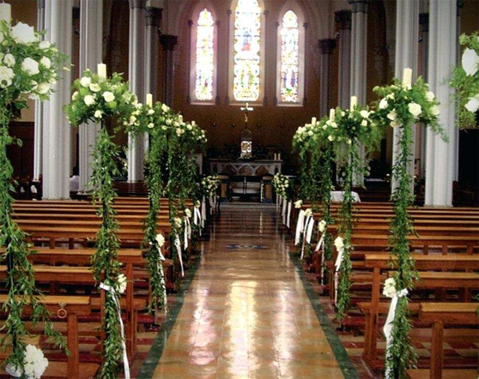 Pews decorated with flowers