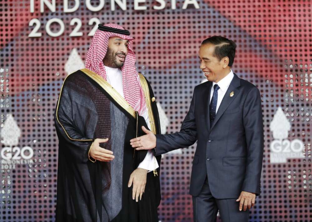 Saudi Arabia's crown prince Mohammed bin Salman (L) meets Indonesia's President Joko Widodo at the G20 leaders' summit in Bali, Indonesia Saudi Arabia's crown prince Mohammed bin Salman (L) meets Indonesia's President Joko Widodo at the G20 leaders' summit in Bali, Indonesia