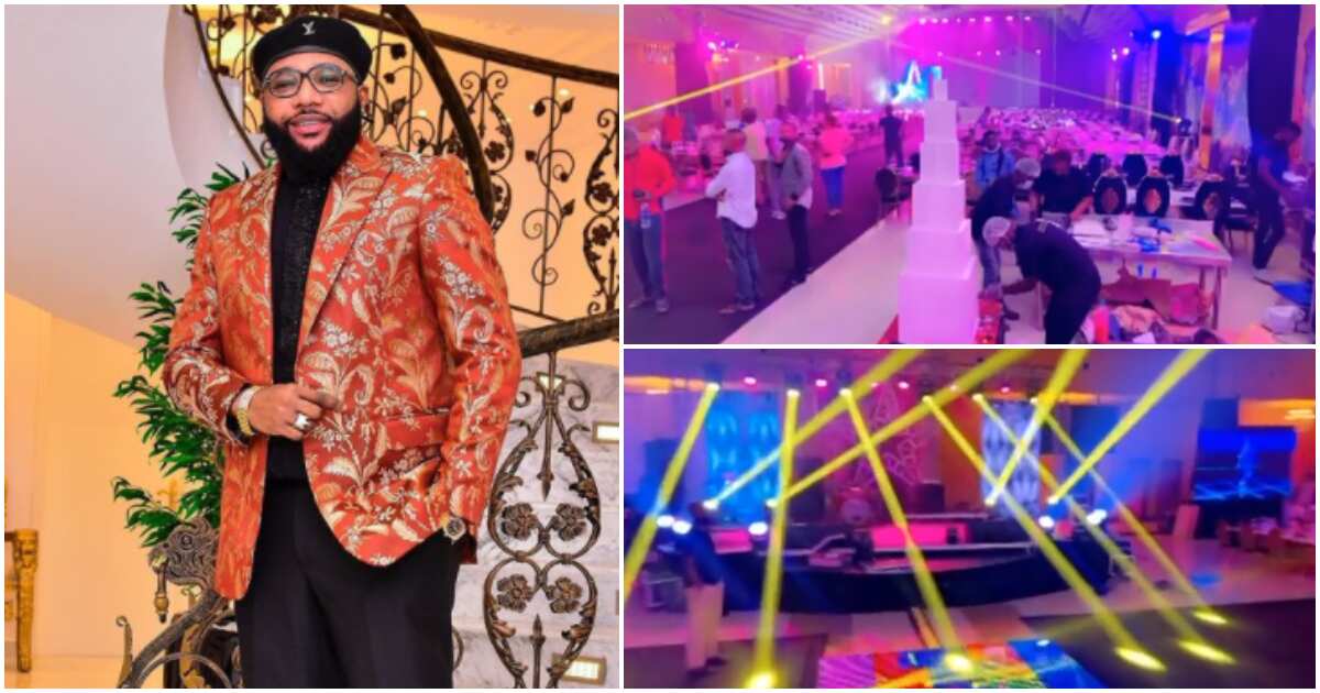 E-money at 40: Kcee shows off well-decorated huge hall, cake, other preparations for brother's birthday party