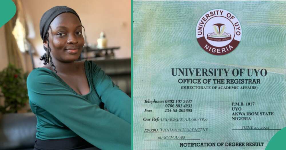 Lady graduates with first-class from University of Uyo.