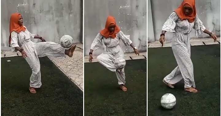 Lady in hijab, football professional, expert