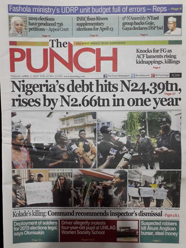 Newspaper Review: Nigeria’s public debt rises to N24.387 trillion