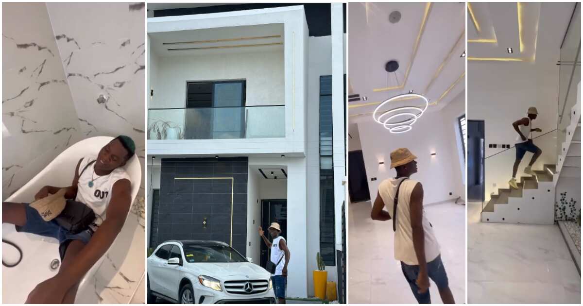 See the emotional way comedian Ogb Recent reacted after becoming a homeowner in Lekki, video of house trends