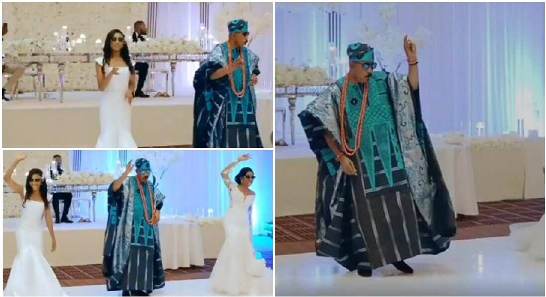 Double blessing: Nigerian dad dances with pride as cute twin daughters wed same day, amazing video goes viral