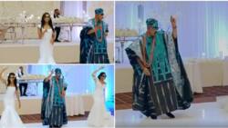 Double blessing: Nigerian dad dances with pride as cute twin daughters wed same day, amazing video goes viral