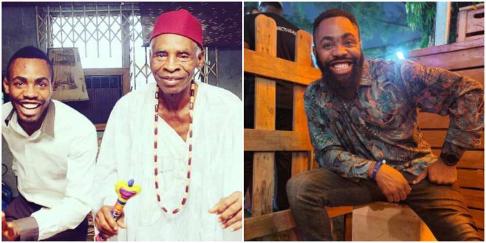 Arole takes a goofy photo with his father
