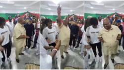 “Always happy, has no time for toxicity”: Nigerians react as Gov Adeleke dances with Osun-born Falcons players