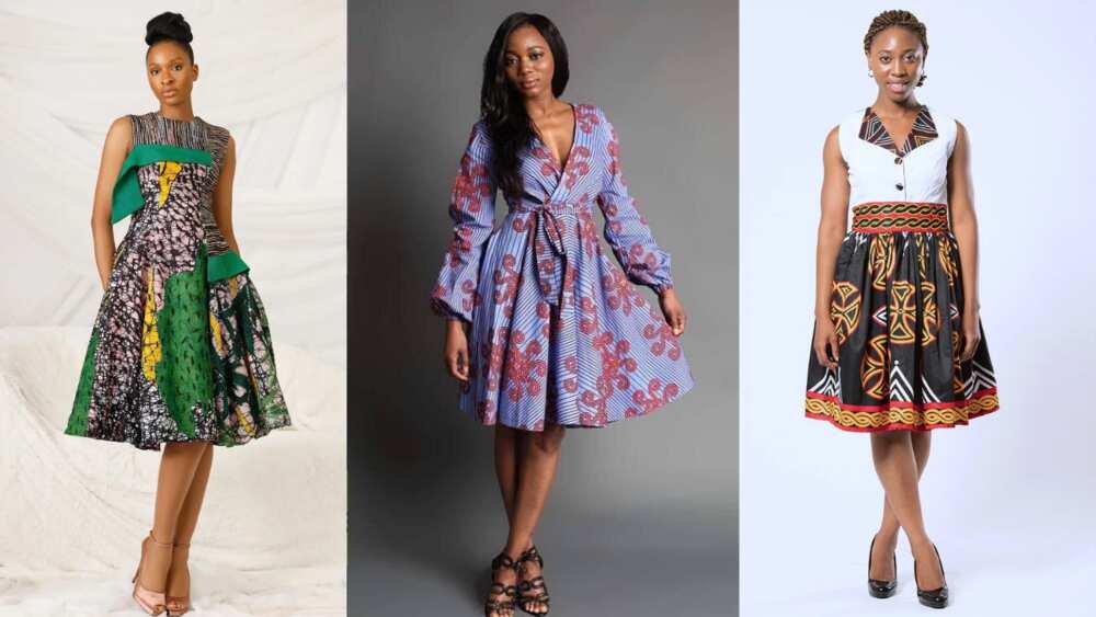 Knee-length Ankara flare gowns Knee-length Ankara flare gowns