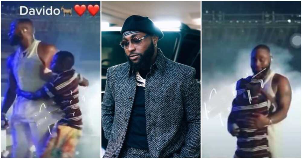 Photos of Davido and little that ran on stage to hug him